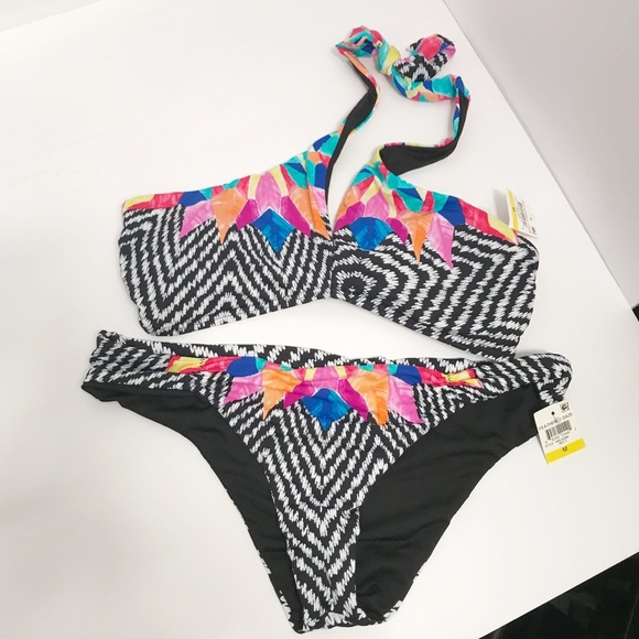 Bar lll‎ Feather Daze Hipster Bikini Reversible Beach Coastal NWT Swimsuit Sz M - Picture 1 of 8